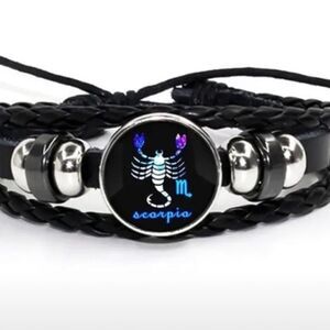 SCORPIO Zodiac Sign Bracelet Handwoven Removable Snap Charm Beads Leather NWT